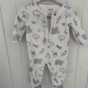 Carter's White and Gray Forest Animal Print Footie